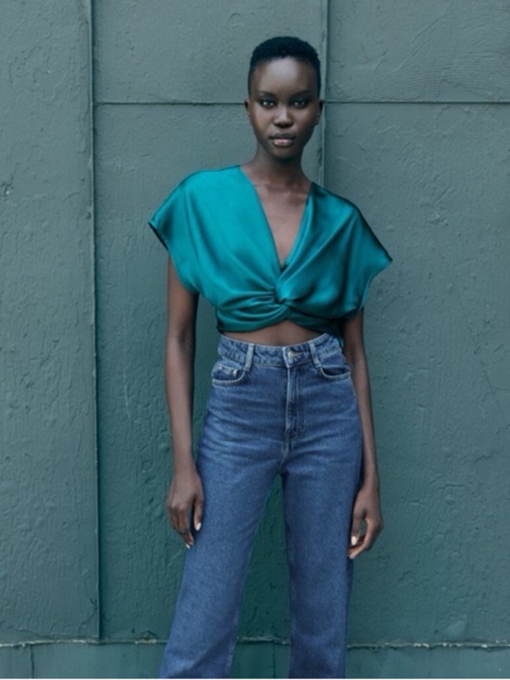 Zara small teal crop top NWT # 112